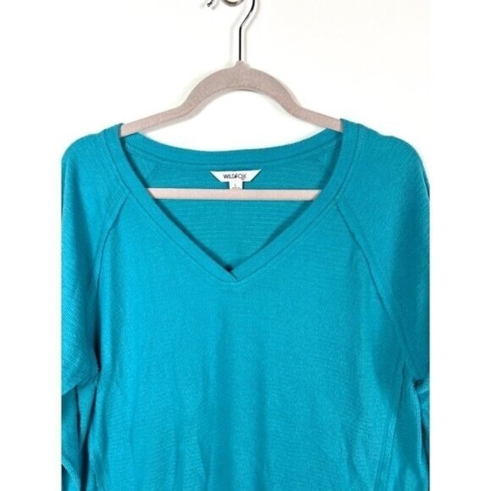 Wildfox Turquoise V‎ Neck Raglan Sleeve Thermal Top Women's Size L - Picture 2 of 8